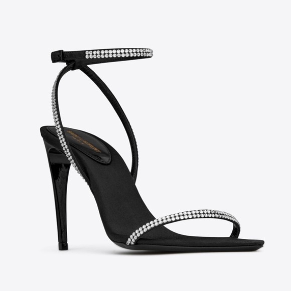 Saint Laurent Shoes - GEORGIA SANDALS IN CREPE SATIN WITH RHINESTONES size 37EU